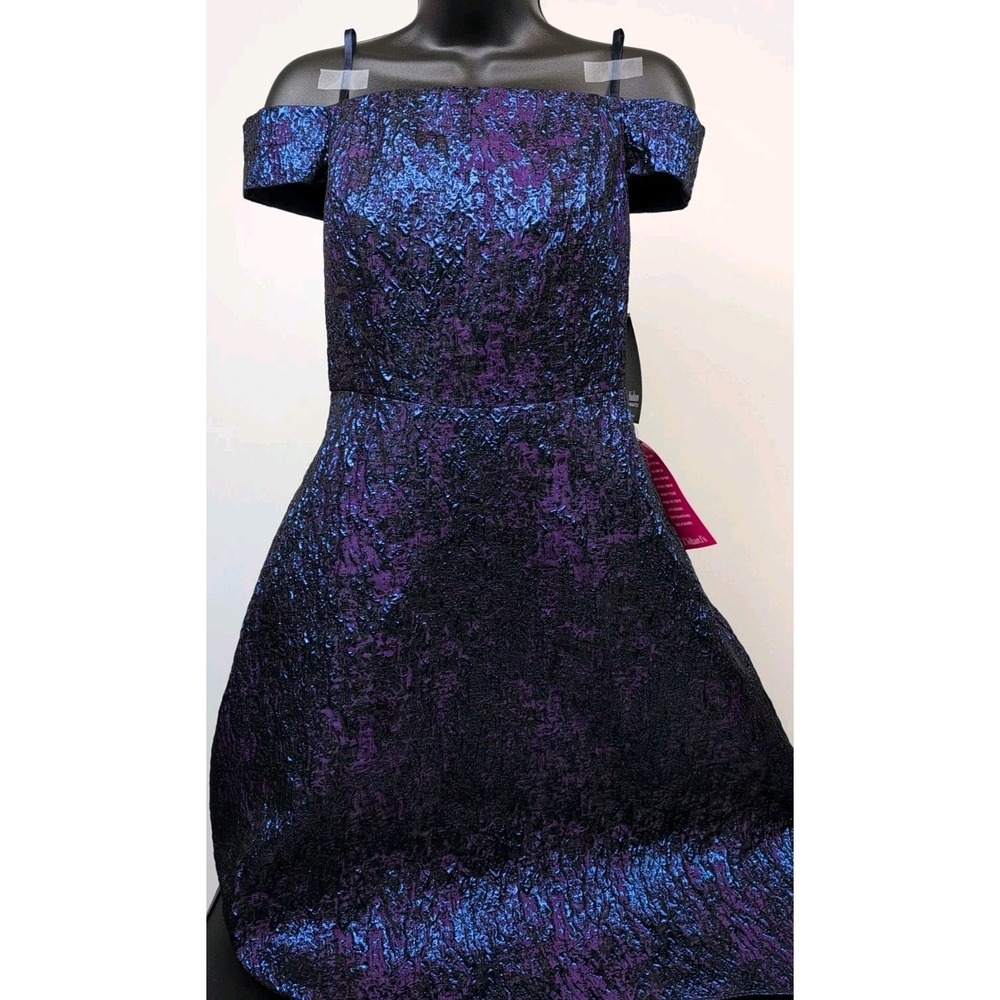 Aidan Mattox Women's Off Shoulder Metallic Jacquard Hi-Lo Purple Dress Sz 8 NWT